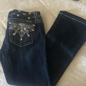 Miss Me Blue Boot Cut Jeans with Rhinestone Embellishments